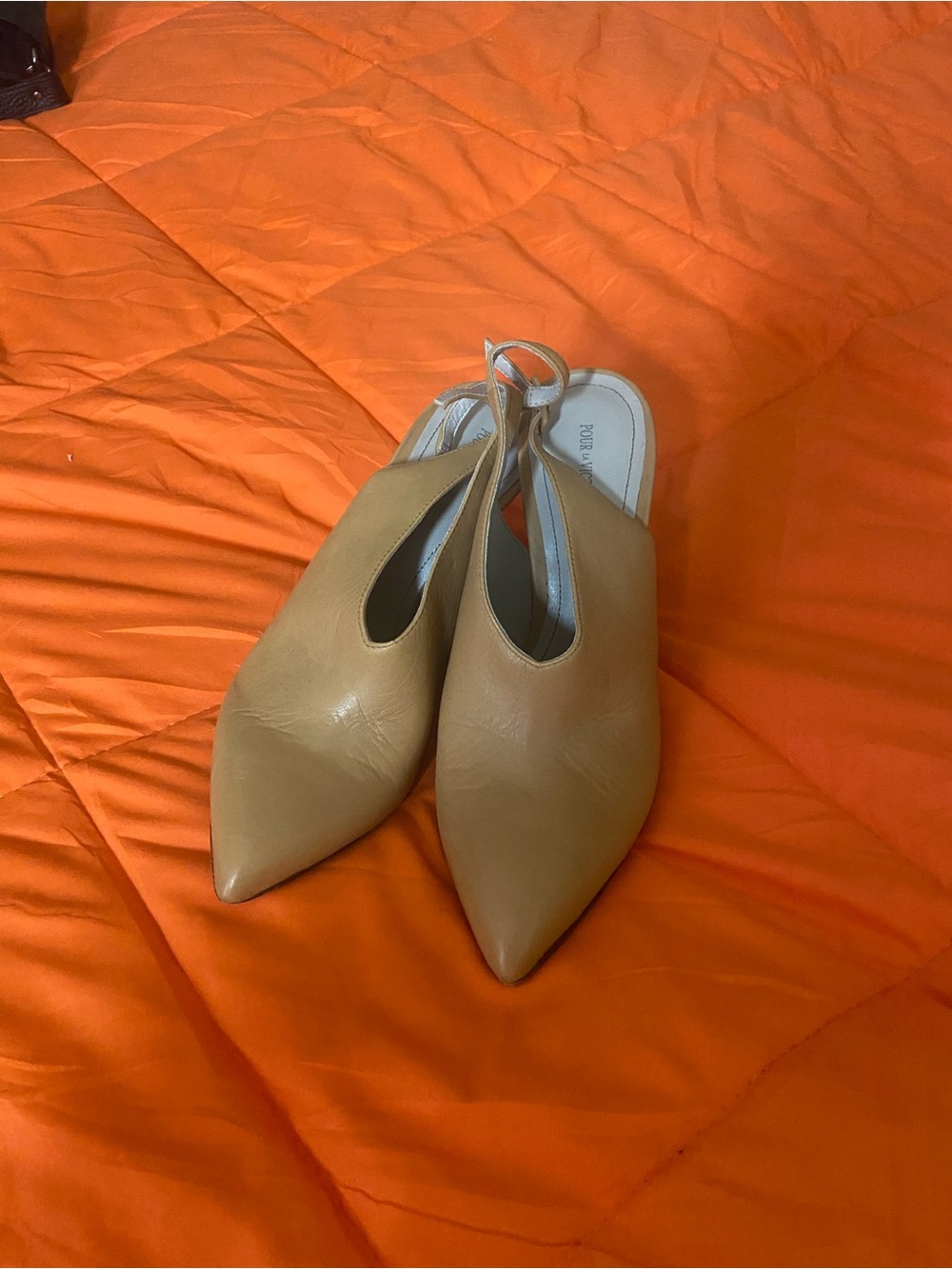 Pointed-Toe Slingback Mules in Light Brown